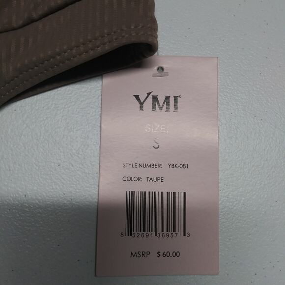 YMI Taupe Classic Thong Swim Bottoms Neutral Ribbed Size Small - Picture 4 of 6